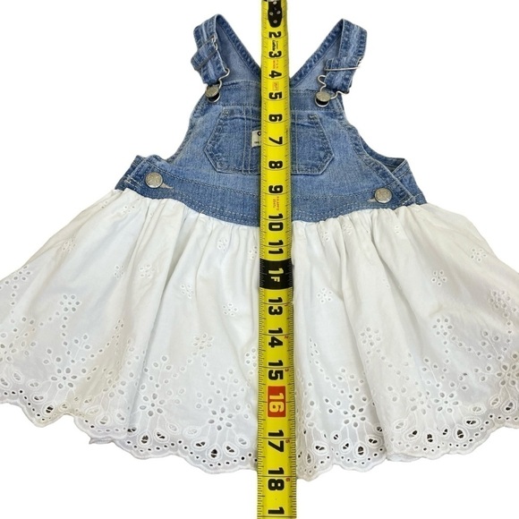 Oshkosh B'gosh Tiered Bib Style Overall Dress Denim and Eyelet Blue White 18 mo - Picture 12 of 14